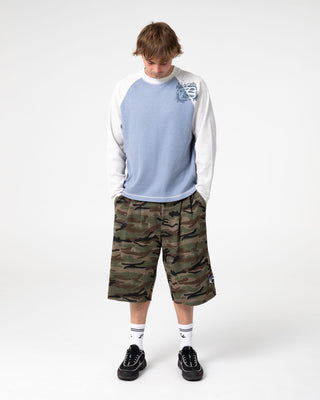 Man wearing Shadow Waffle Long Sleeve Tee in Sky Blue