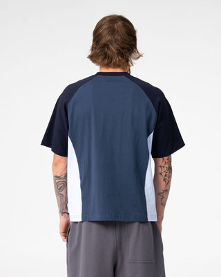 Man wearing Splish Splash Short Sleeve Tee in China Blue