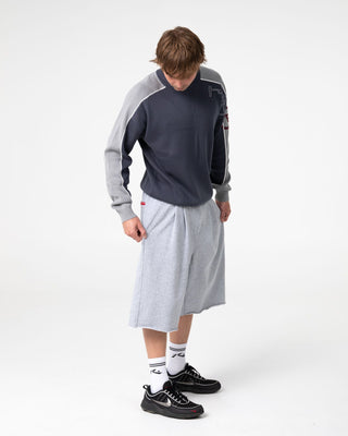 Man wearing Chopper Fleece Short in Grey Marle