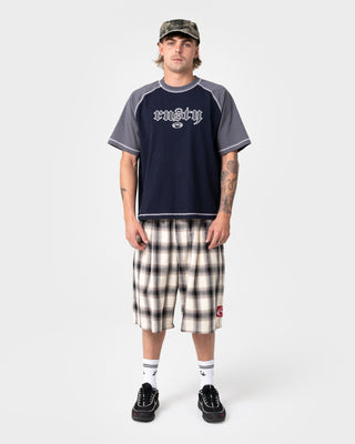 Man wearing Mista Checkya Elastic Short in Pinecone
