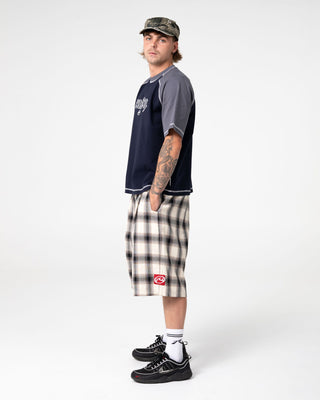 Man wearing Mista Checkya Elastic Short in Pinecone