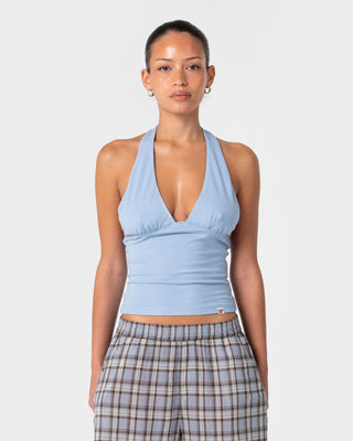 Woman wearing Layla Halter Top in Blue
