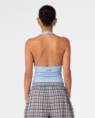 Woman wearing Layla Halter Top in Blue