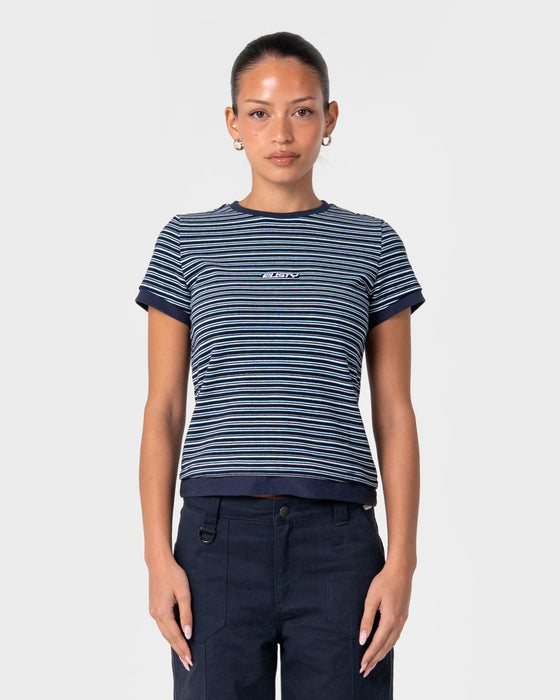 woman-wearing-18-degrees-stripe-mock-layer-tee-in-navy-blue