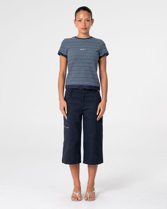 woman-wearing-18-degrees-stripe-mock-layer-tee-in-navy-blue