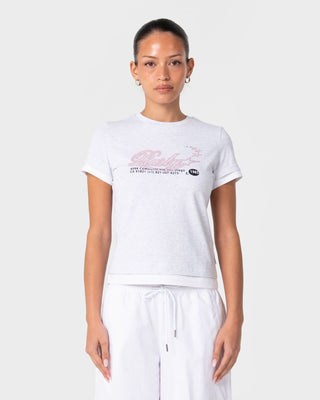 Woman wearing Star Seeker Mock Layer Tee in Ecru Marle