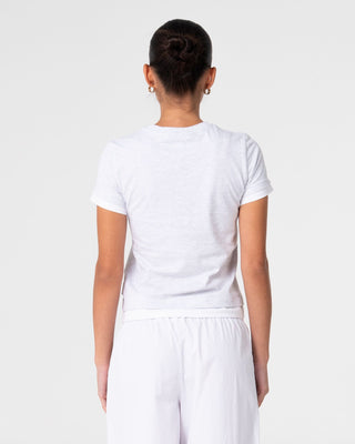 Woman wearing Star Seeker Mock Layer Tee in Ecru Marle