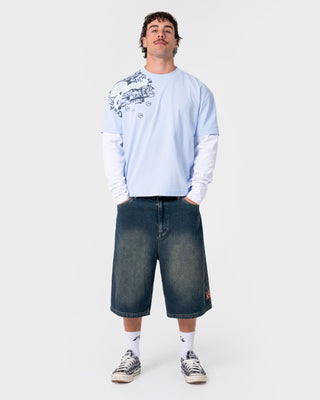 Man wearing Kodak Walk Mock Long Sleeve Tee in Ice Blue