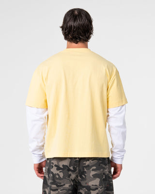 Man wearing Kodak Walk Mock Long Sleeve Tee in Popcorn