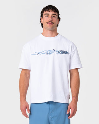 Man wearing Dragon Boosta Short Sleeve Tee in White