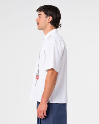Man wearing Mystika Short Sleeve Shirt in White