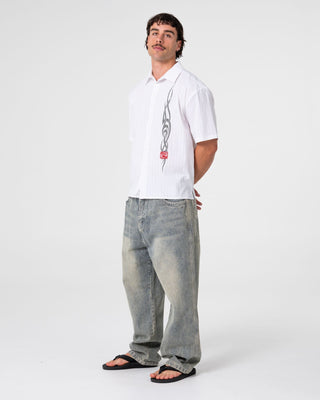 Man wearing Mystika Short Sleeve Shirt in White