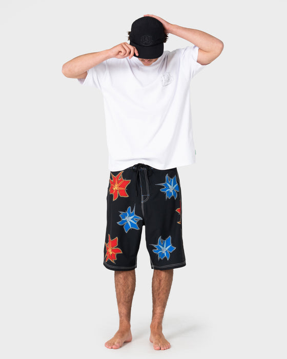 model-wearing-pickya-pill-fixed-waist-boardshort-in-black