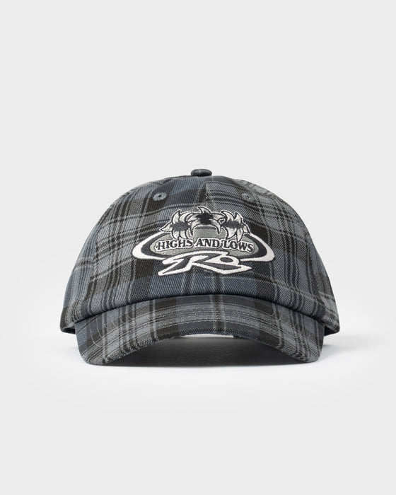model-wearing-hal-x-rusty-6-panel-cap-in-plaid