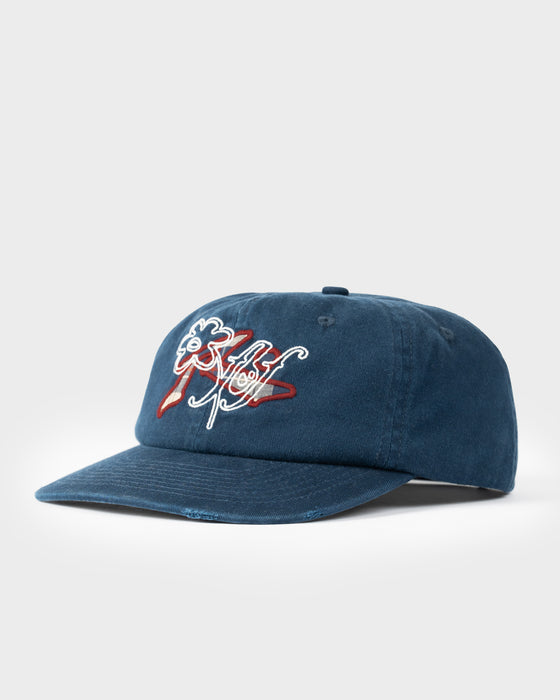 model-wearing-rusty-x-five-by-flynn-cap-in-navy-blue