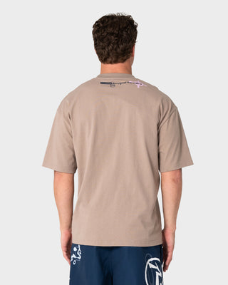 Man and women wearing BTV Graphic Tee in Mushroom