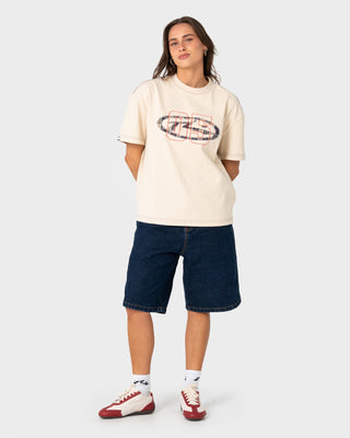 Model wearing Flip Flynn Baggy Jort in Indigo