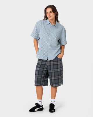 Model wearing Two Squared Short Sleeve Shirt in China Blue