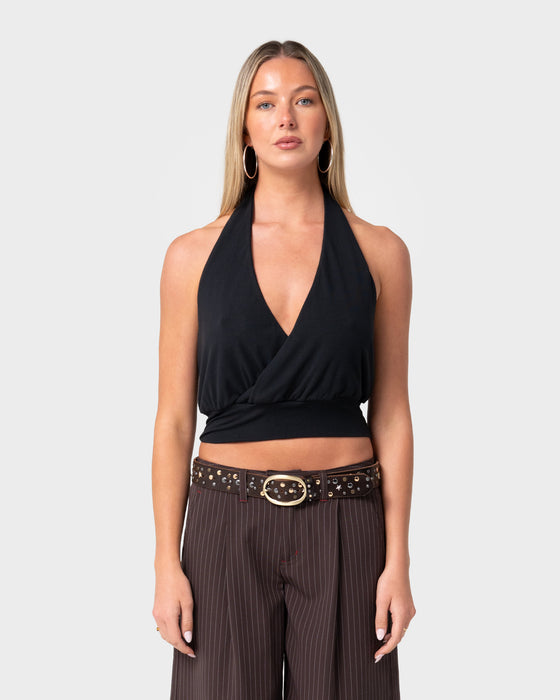woman-wearing-honey-halter-top-in-black