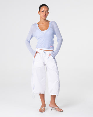 Woman wearing Off Duty Wide Leg Capri Pant in Off White