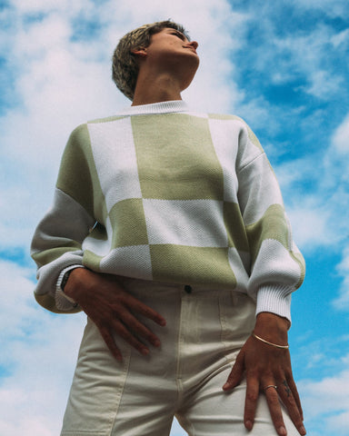 Woman wearing Dora Crew Neck Knit in Pastel Lime