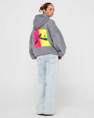 Man wearing Heritage Hoodie in Washed Grey