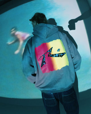 Man wearing Heritage Hoodie in Washed Grey