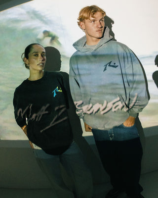 Man wearing Heritage Hoodie in Washed Grey