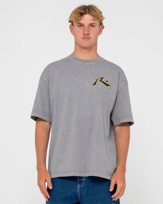 Man wearing Heritage Tee in Washed Grey