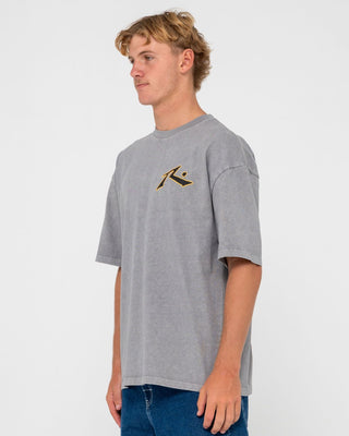 Man wearing Heritage Tee in Washed Grey