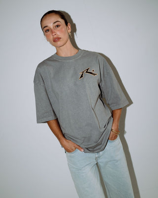 Man wearing Heritage Tee in Washed Grey