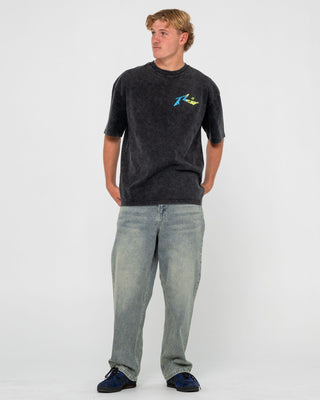 Man wearing Technicolour Tee in Washed Black