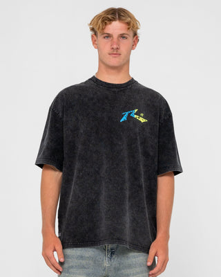 Man wearing Technicolour Tee in Washed Black