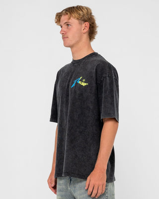 Man wearing Technicolour Tee in Washed Black