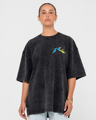 Man wearing Technicolour Tee in Washed Black