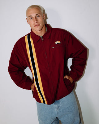 Man wearing Concealer Shell Jacket in Burgundy