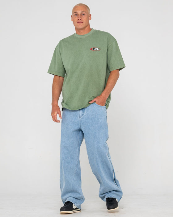 man-wearing-sleds-n-threads-short-sleeve-tee-in-oil-green