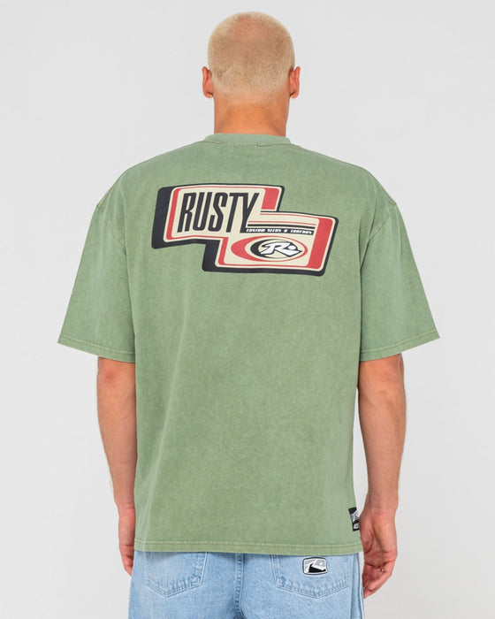 man-wearing-sleds-n-threads-short-sleeve-tee-in-oil-green