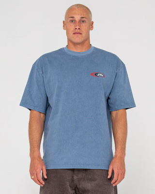 Man wearing Sleds N Threads Short Sleeve Tee in Real Teal