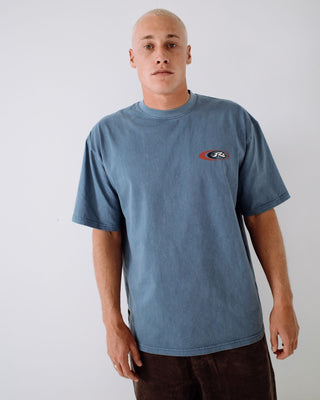 Man wearing Sleds N Threads Short Sleeve Tee in Real Teal
