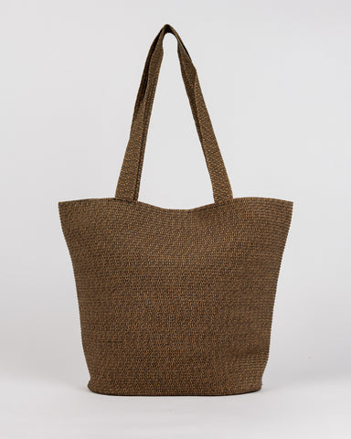 Womans Gisele Straw Beach Bag in Black / Caramel