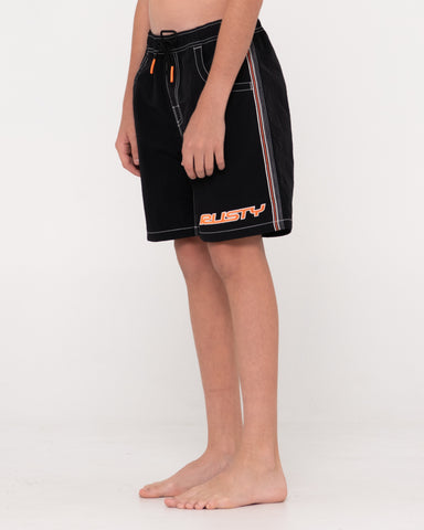 Boy wearing Flip Daddy Boardshort Boys in Black