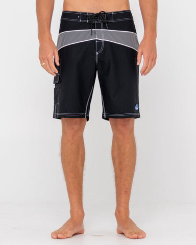 Man wearing Chop Suey Boardshort in Black / Grey