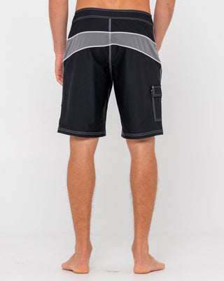 Man wearing Chop Suey Boardshort in Black / Grey