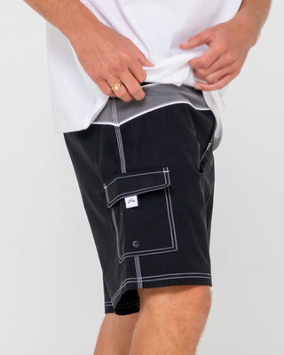 Man wearing Chop Suey Boardshort in Black / Grey