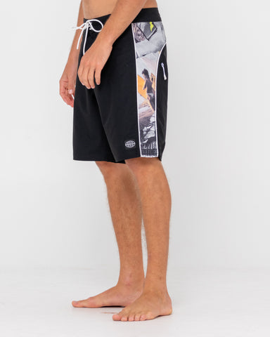 Man wearing Trusty Rusty Boardshort in Black