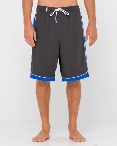 Man wearing Panel Crank Boardshort in Coal