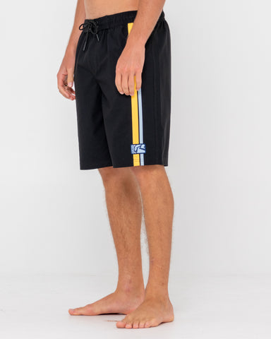 Man wearing Burnt Rubber Elastic Boardshort in Black