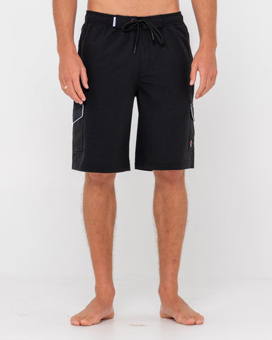 Man wearing Dip The Toe Elastic Boardshort in Black