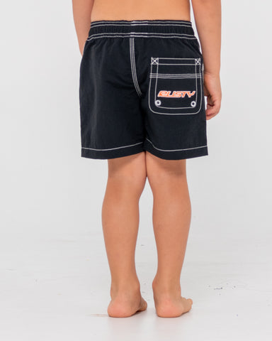 Boy wearing Flip Daddy Boardshort Runts in Black